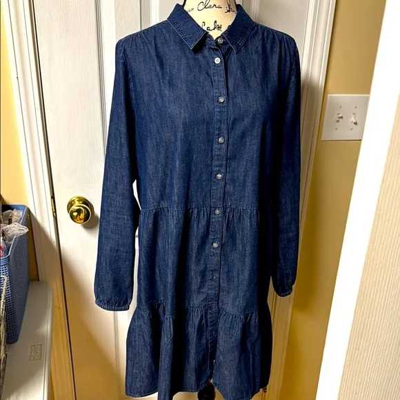 white christmas dresses J. Crew Womens Blue Cotton Denim Belted Shirt Dress Pocket Detail Casu –  Picky Thrifter main image 1